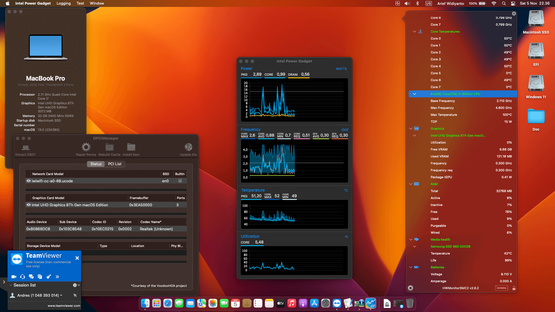Success Hackintosh macOS Ventura 13.0 Build 22A380 in HP Elitebook X360 830 G6
